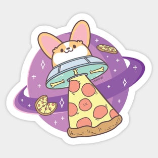 Corgi Pizza UFO at Purple Planet Galaxy Sticker